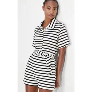 Kate Spade Breton Stripe Swim Cover-Up Romper L cotton blend terry Resort Wear
